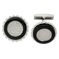 Stainless Steel Polished Black Ip-plated Textured Round Cuff Links