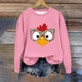 thumbnail image 2 of Sexlip Womens Long Sleeve Sweatshirt Cartoon Rooster Print Design Cropped Hem Soft Fabric Relaxed Silhouette for Daily Lounge Pink XL, 2 of 6