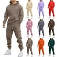 thumbnail image 4 of BiZtdJrK Mens Casual Sweatsuits 2 Piece Set Drawstring Long Sleeve Hoodie Sweatshirts and Cargo Joggers Matching Athletic Outfits Regular Fit Solid Fall Tracksuit with Pockets Brown L, 4 of 6