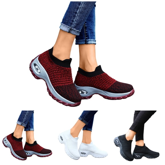 Dakaela Women's Walking Shoes Arch Support Slip on Sneakers Lightweight Knit Running Tennis Shoes for Plantar Fasciitis Black 6
