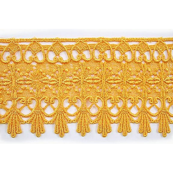 Altotux 4.75" Gold Coral Green Gray Eggplant Embroidered Venice Lace Trim By 15" (APRICOT)