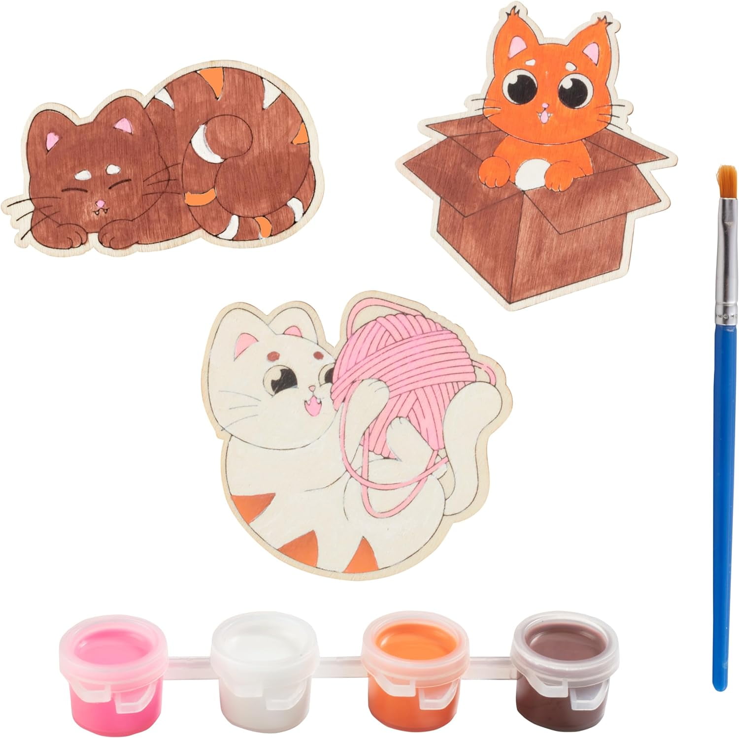 Cat and Dog Wood Painting Kits (24ct)- Perfect Goodie Bag Party Favors for Kids Birthday Party - Each has a Wood Craft, Paints, Brush & Sticker for Boys & Girls