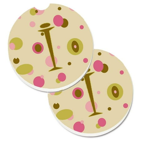 

Letter I Initial Monogram Tan Dots Set of 2 Cup Holder Car Coaster