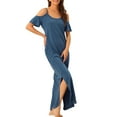 thumbnail image 4 of INSPIRE CHIC Women Summer Cold Shoulder Sundresses Strapless Nightgown Short Sleeve Maxi Lounge Dress, 4 of 5