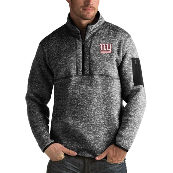 Men's Antigua Heather Black New York Giants Fortune Big & Tall Quarter-Zip Pullover Jacket