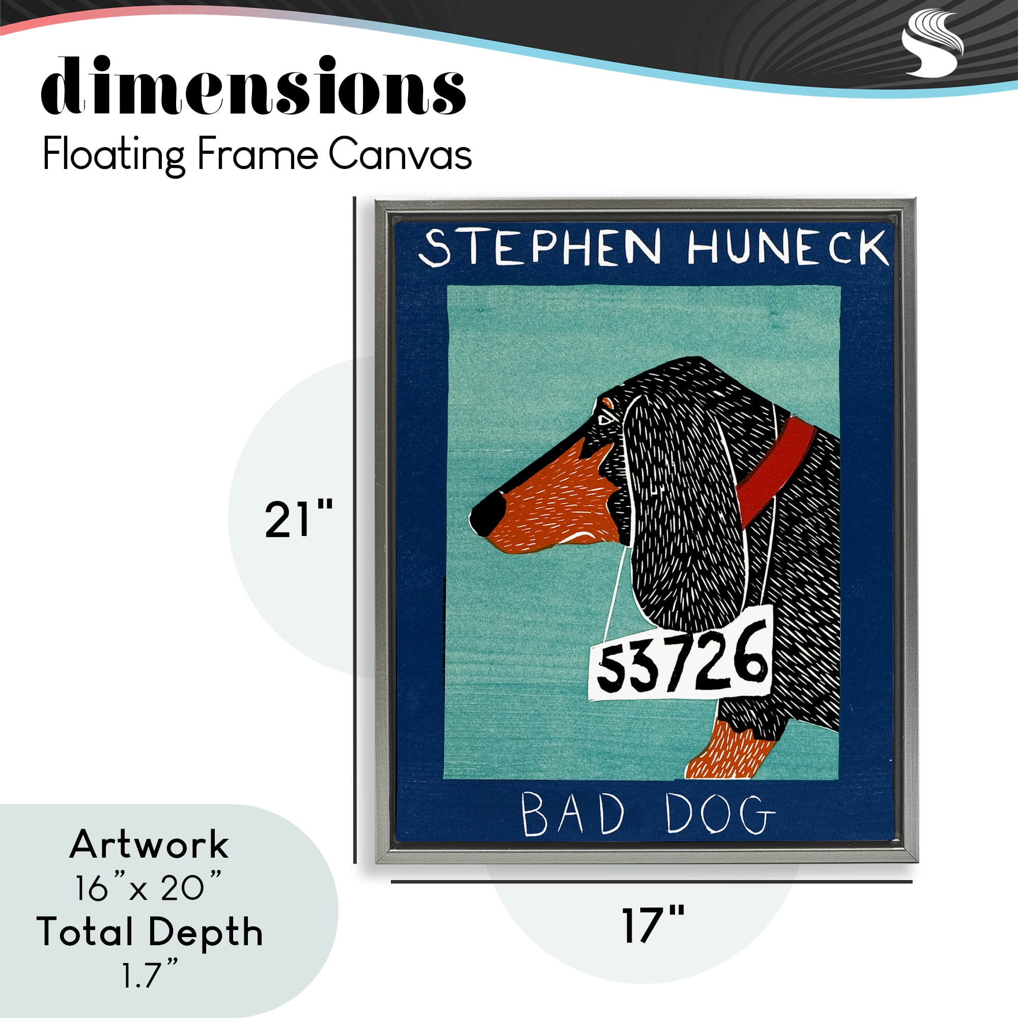 Bad Dog Dachshund Gray Framed Floater Canvas Wall Art, design by Stephen Huneck
