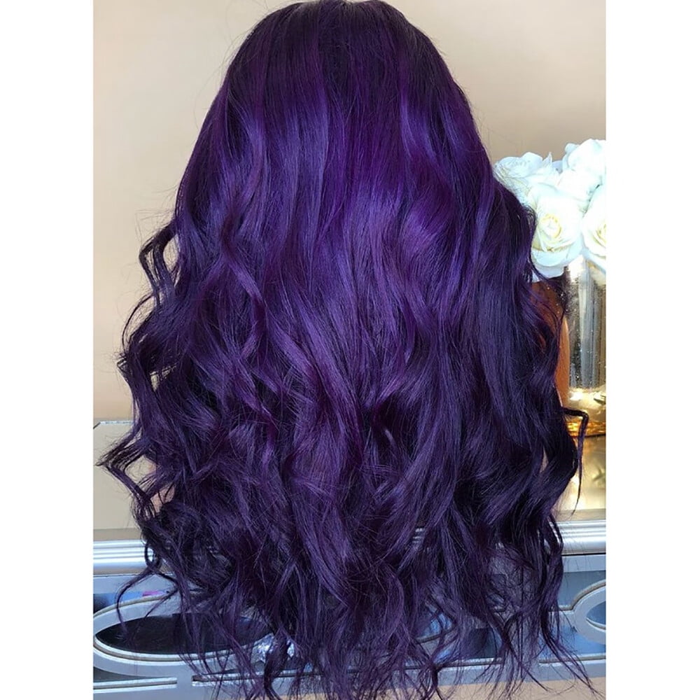 DOPI Brazilian Virgin Hair Full Lace Cap Band Human Hair Wigs For Black Women 70CM Natural Purple Party Wig Female Long Curly Hair Fashion Synthetic Wig