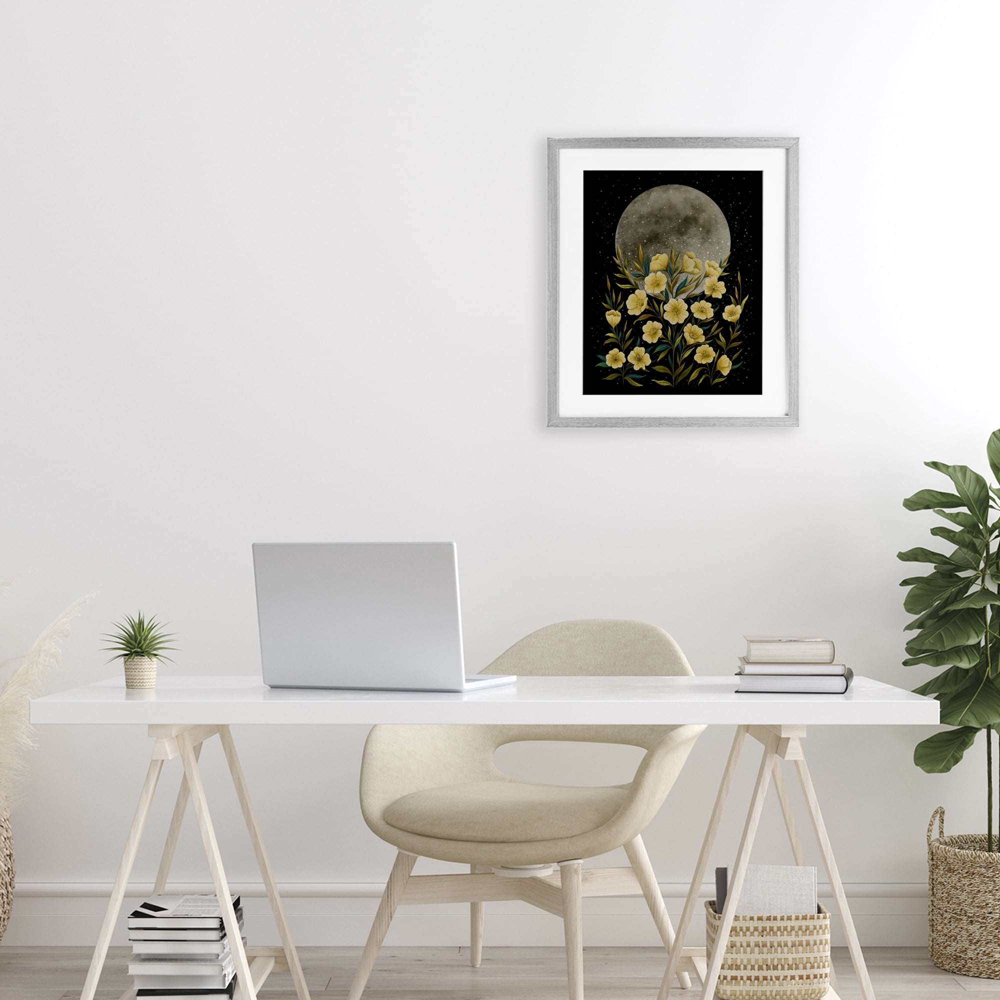 Stupell Industries Moon Greeting Yellow Flowers Gray Framed Print Under Glass, design by Episodic Drawings