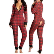 SUNSIOM Women's Sleeping Romper Long Sleeve V-Neck Printed Christmas Pajamas