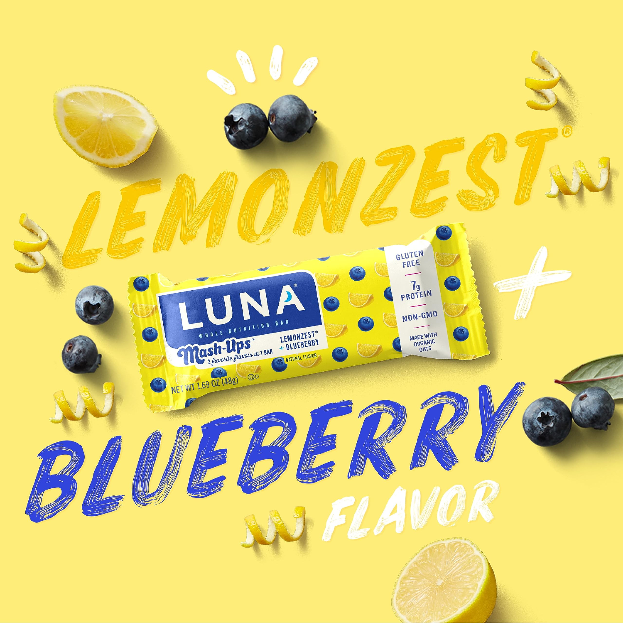 LUNA Bar - Mash-Ups LemonZest + Blueberry KMC2Flavor - Snack Bars - Non-GMO - Gluten-Free Protein Bars - Made with Organic Oats (15 Pack)