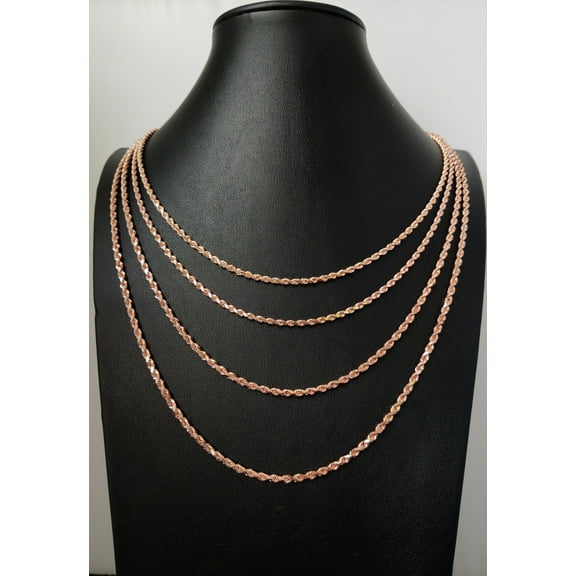 10K SOLID Rose Gold Rope Chain ,Real Rose Gold Rope Chain Necklace 2.2mm-3.5mm 16-26 inches, Heavy Real 10K Gold Rope Chain,  Men and Women (Width:2.2mm; Necklace length:18;)