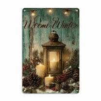 2D Flat Charming Winter Iron Sign - Welcome Lantern with Candle Design, Perfect for Christmas and New Year Outdoor Decoration, 8x12 inches, Garden, Home, Patio, Yard Outdoor Christmas Decoration