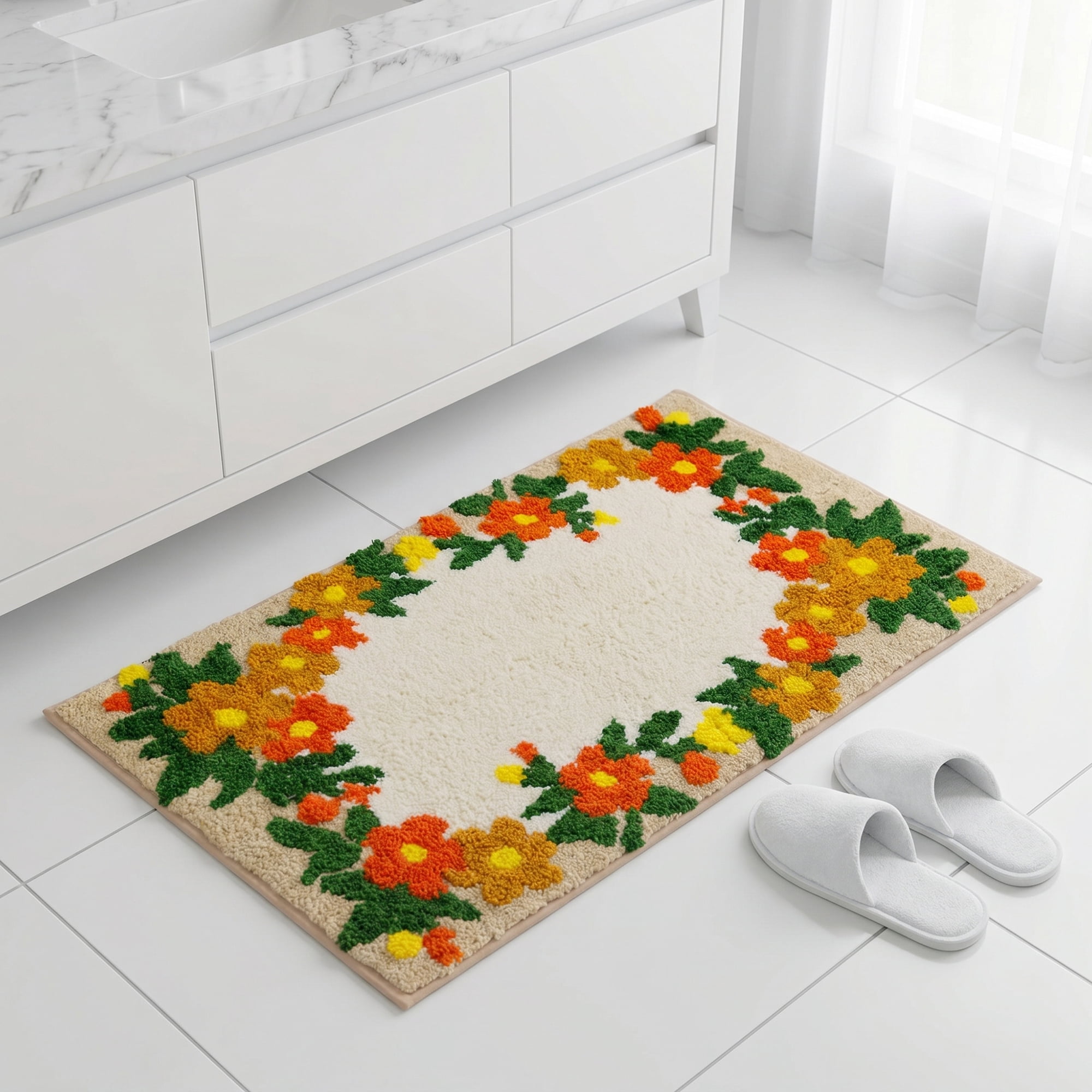 Unique Bargains Modern Printed Soft Absorbent Shaggy Bath Mat Non Slip Khaki 32" x 20"