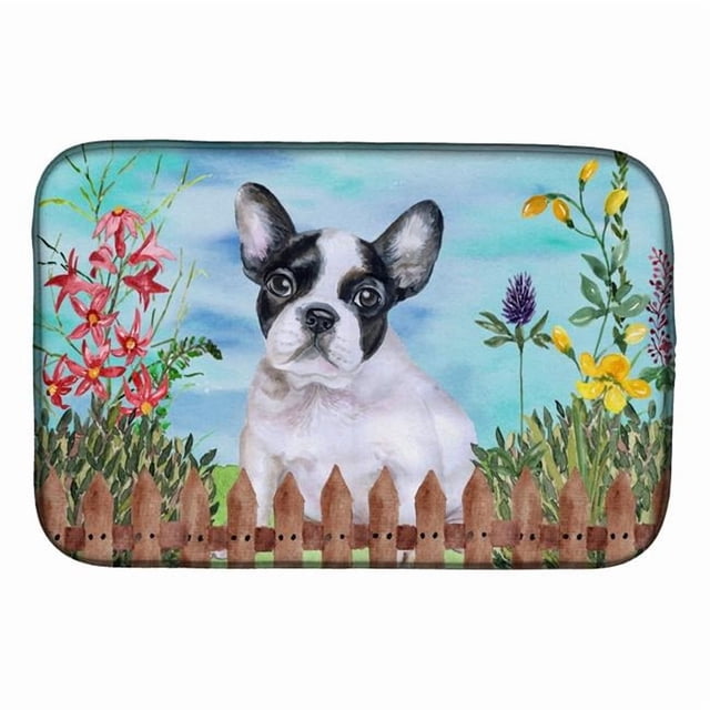 Carolines Treasures CK1272DDM French Bulldog Black & White Spring Dish Drying Mat