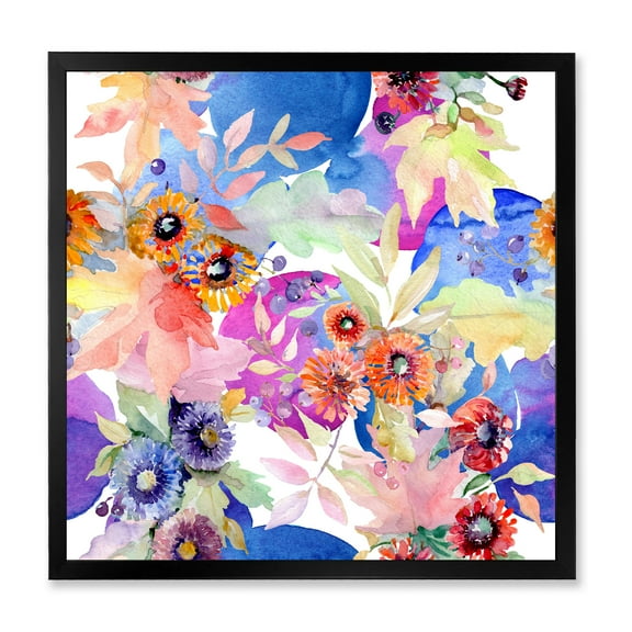 Designart 'Wildflowers and Vibrant Wild Spring Leaves IV' Modern Framed Art Print
