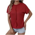 thumbnail image 2 of Antinious Summer Tops for Women Trendy,Sweatshirt for Women,Ladies Solid Crewneck Short Sleeved T-shirt,Wine,XL, 2 of 5