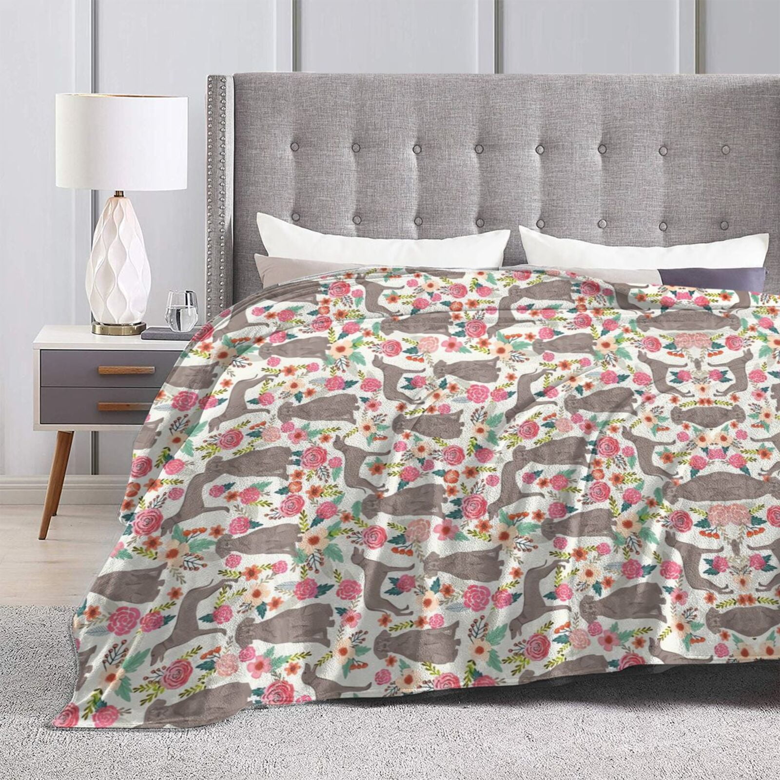Wijzvio Weimaraner Dogs Flower Floral Throw Blanket Soft Fuzzy Fleece Blanket For Couch Bed Living Room Decoration 80"X60"