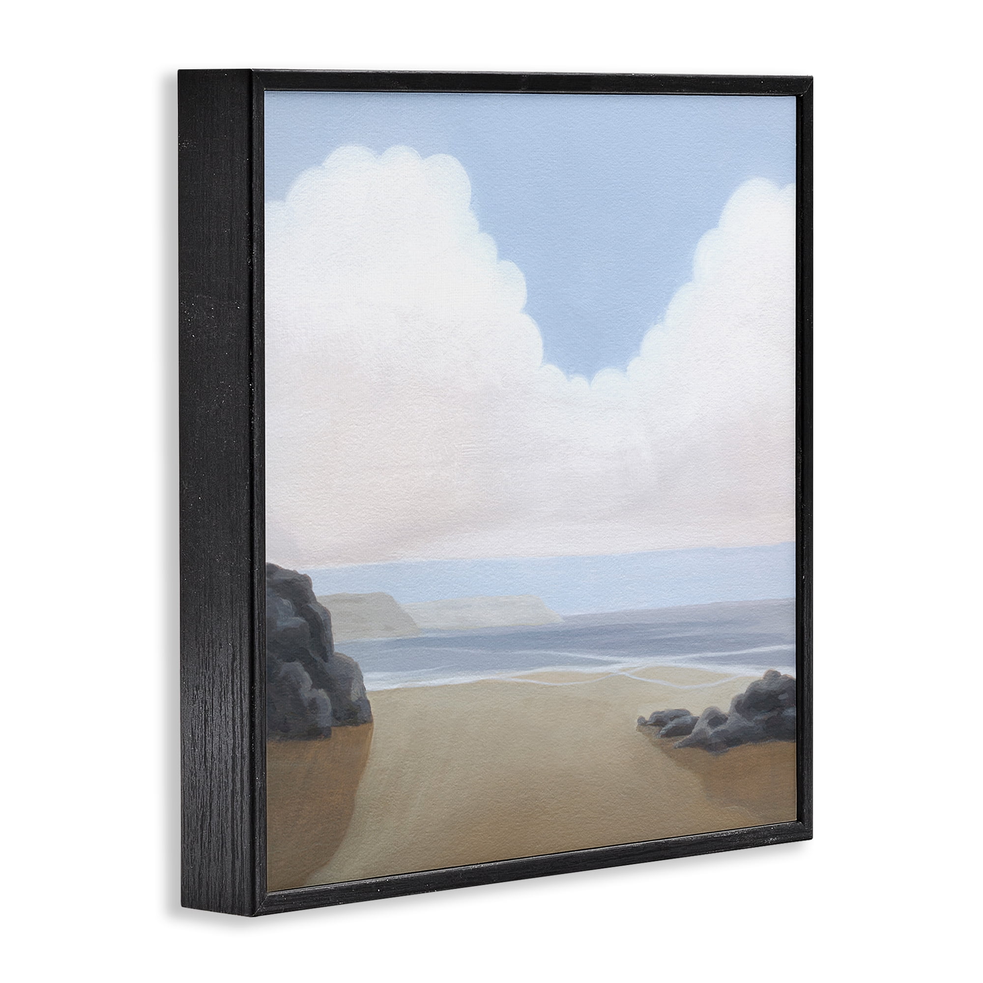 Stupell Industries Fluffy Clouds Over Beach Landscape Painting Black Framed Art Print Wall Art, 17 x 17
