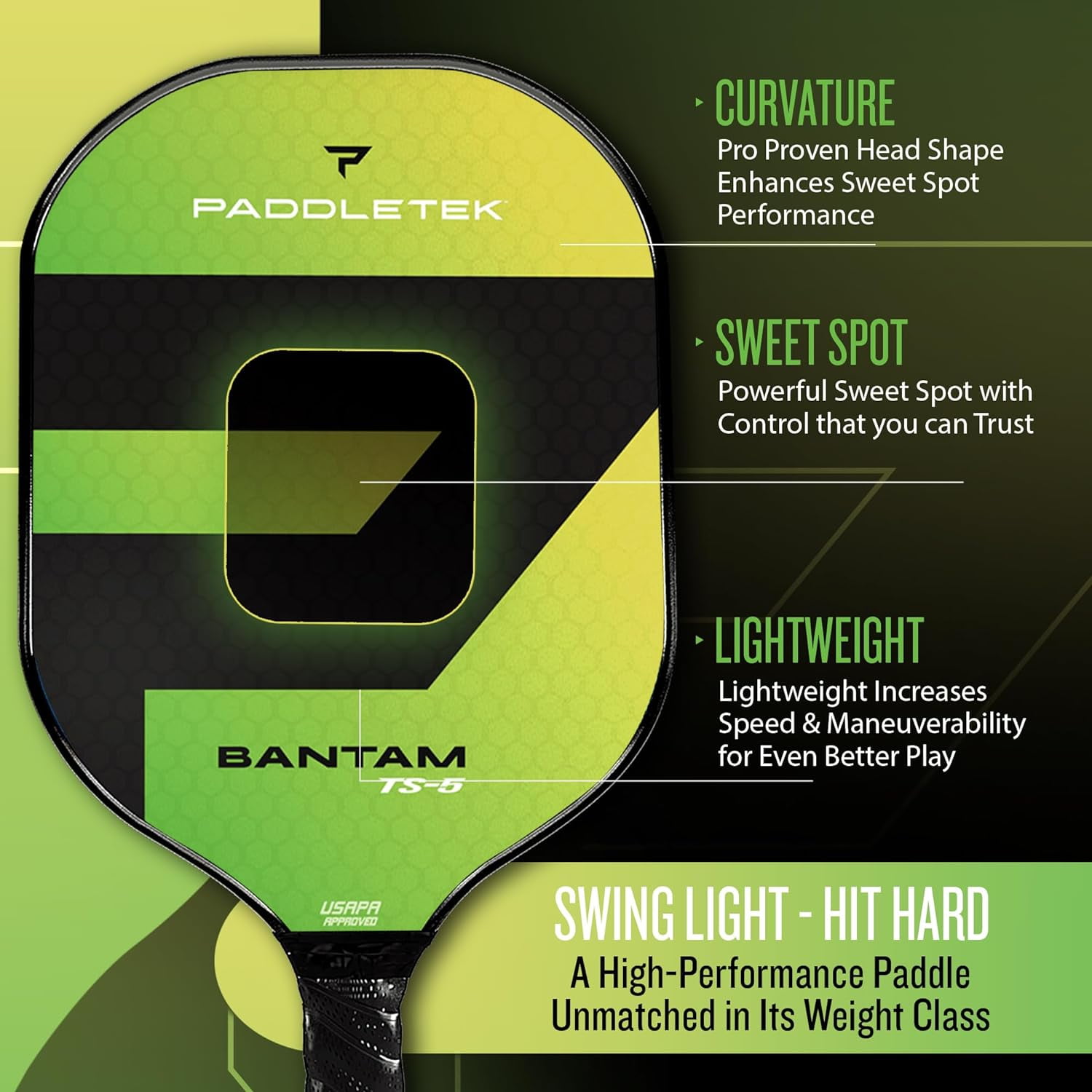 Paddletek Bantam TS-5 Pickleball Paddle -Green