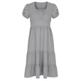 thumbnail image 6 of Iyufng Womens Long Dresses Summer Short Sleeve Pleated Casual Dress Fitted Waist Square Neck Dress, 6 of 6