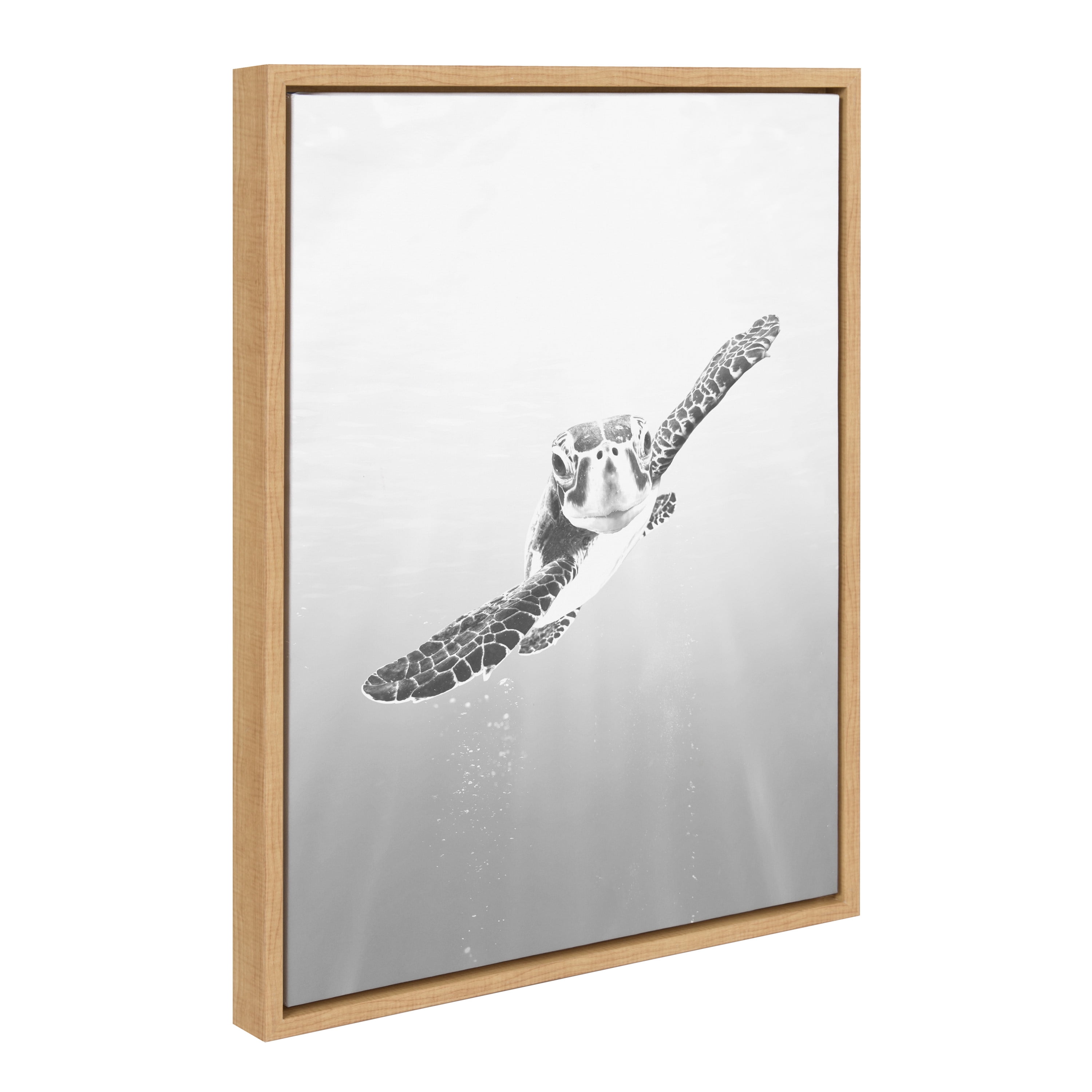 Kate and Laurel Sylvie Sea Turtle Framed Canvas Wall Art by Tai Prints, 18x24 Natural, Adorable Animal Art for Nursery
