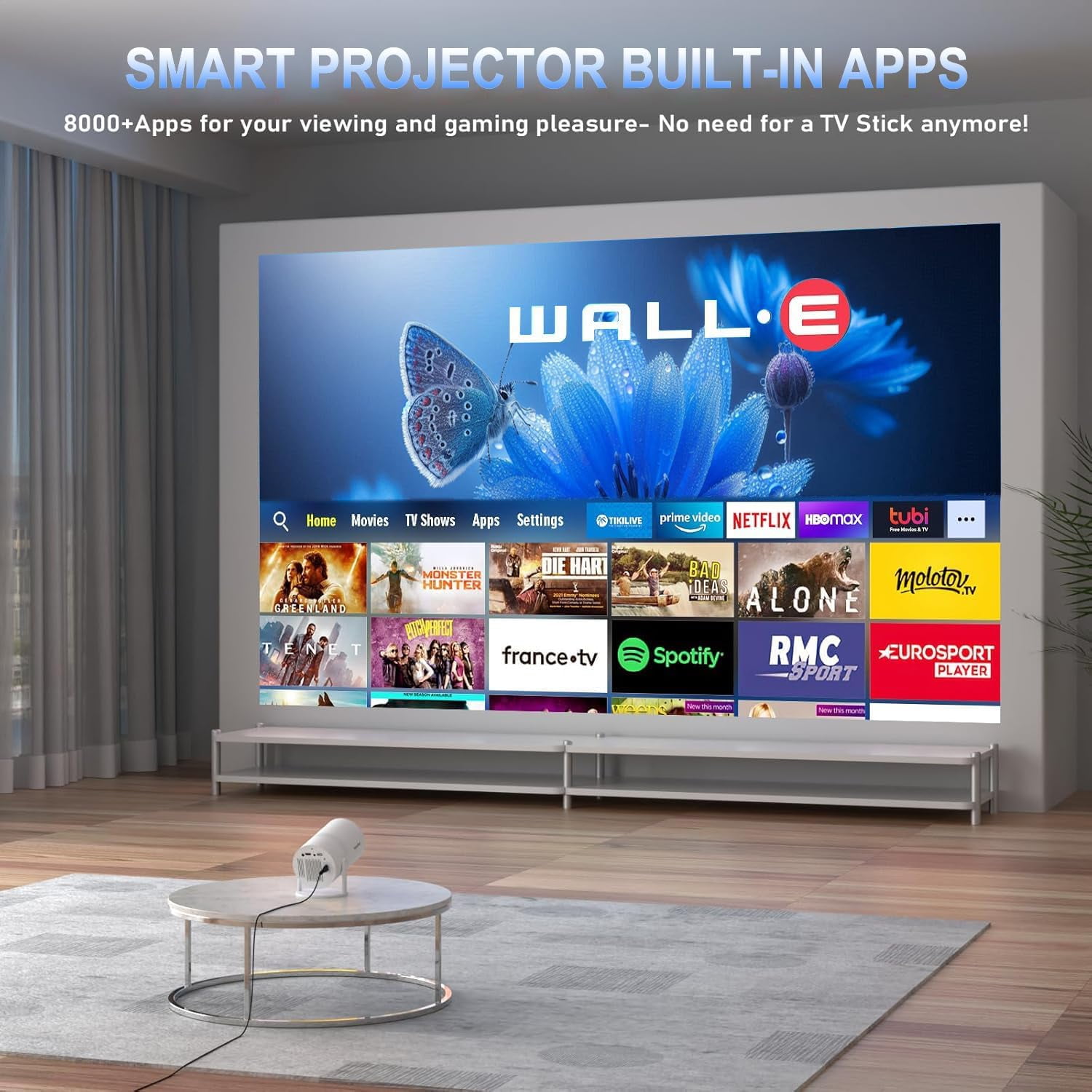 4K Mini Projector with WiFi 6 & Bluetooth 5.0, Portable Smart Home Theater Projector 1080P, 180° Rotatable, Auto Keystone, Android 11, Netflix Built-in, HDMI/USB, 200 ANSI for Movies, Gaming, Outdoor