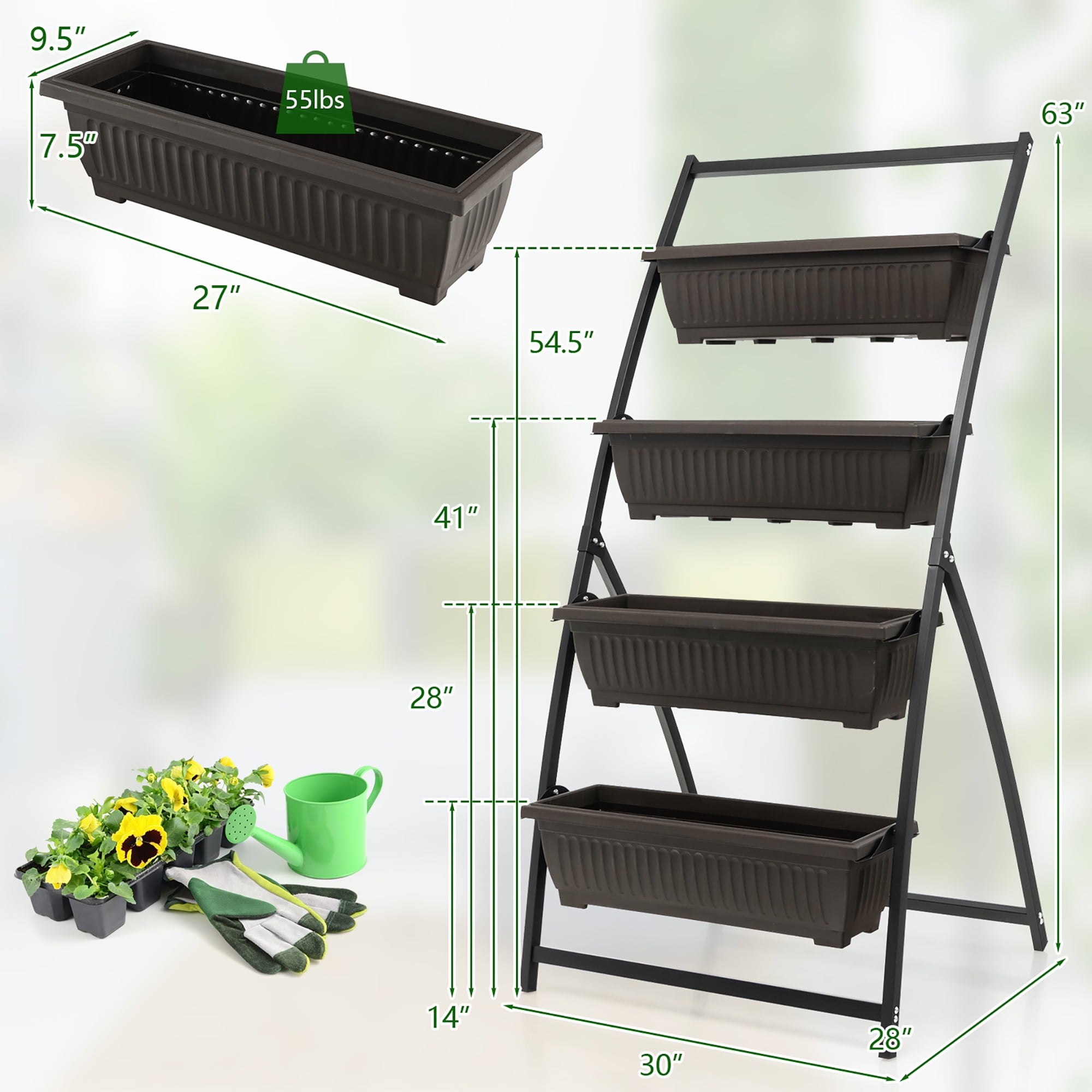 Costway 5 FT 4-Tier Vertical Raised Garden Bed Elevated Planter Box w/4 Container Boxes
