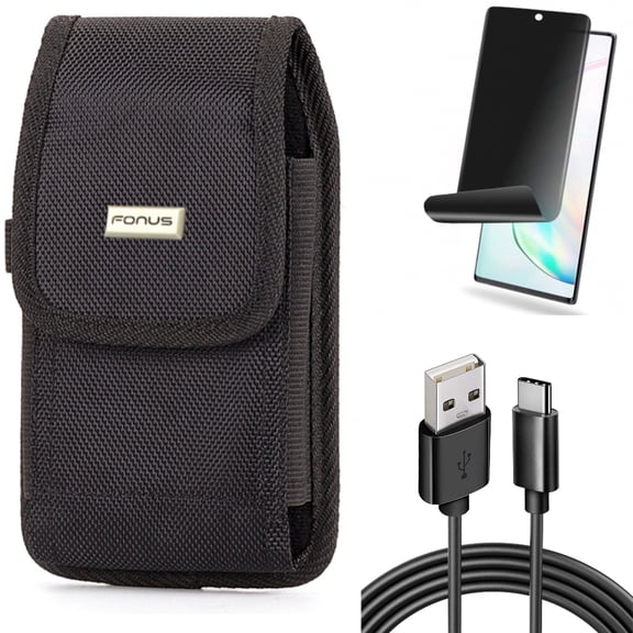 Privacy Screen Protector & Case Belt Clip & 6ft USB Cable for Samsung Galaxy Note 20 (6.7") - Combo with TPU Film Anti-Peep & Rugged Holster & Type-C Charger Cord