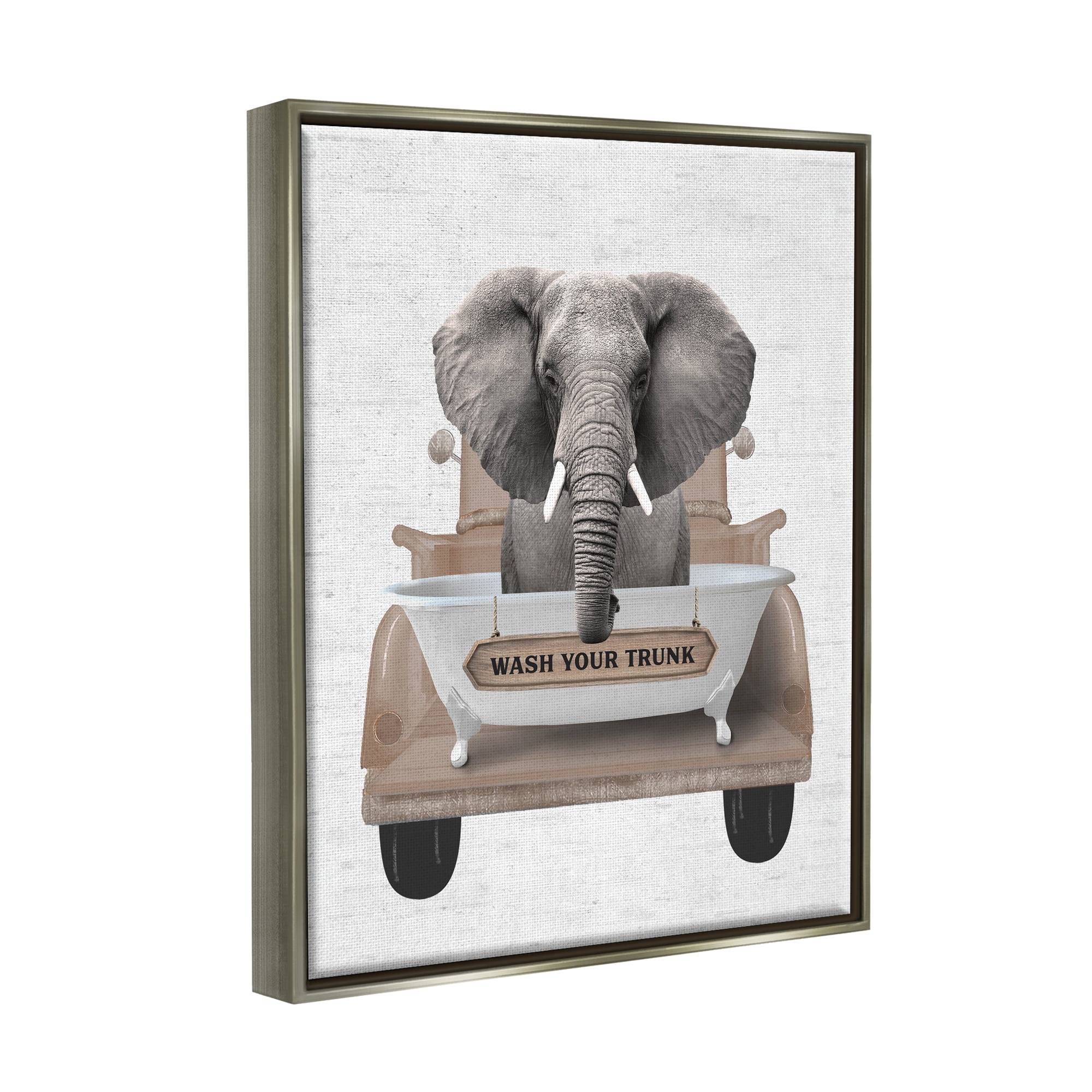 Stupell Industries Wash Your Trunk Elephant Animals & Insects Painting Gray Floater Framed Art Print Wall Art, 25 x 31