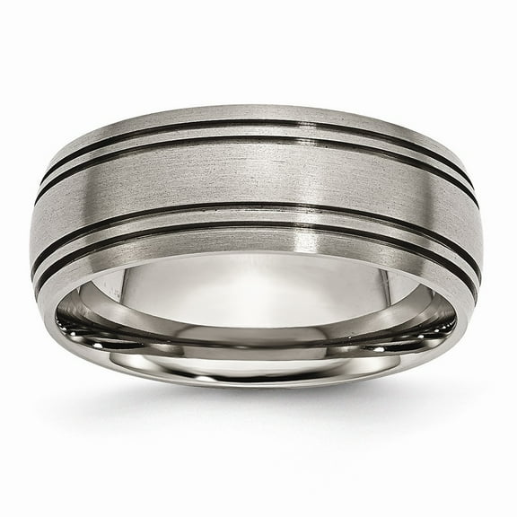 Titanium Grooved 8mm Satin Band Ring - Size 10