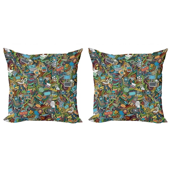 Ambesonne Hipster Throw Pillow Cover 2 Pack, Social MediDevices, 16", Multicolor