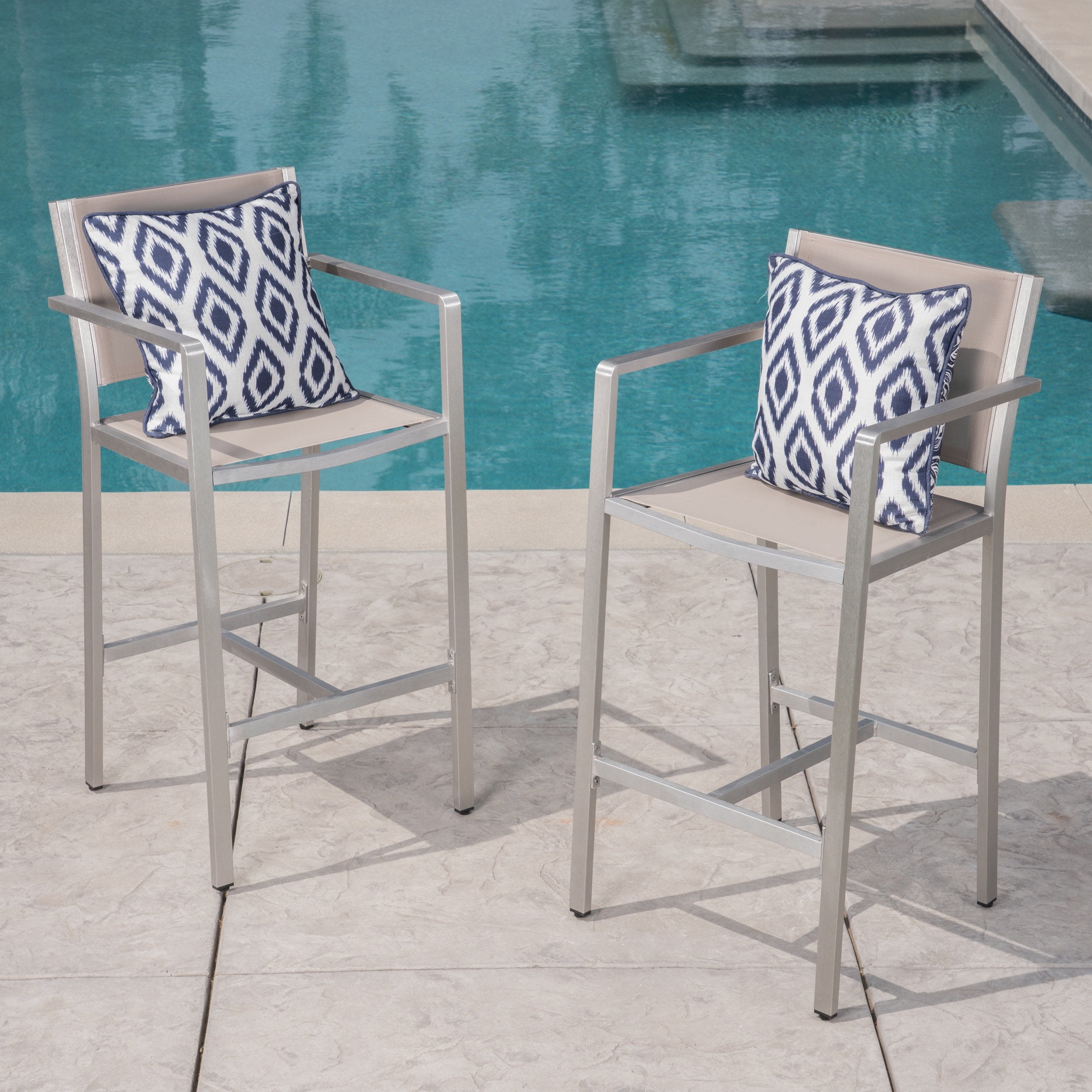 Outdoor Aluminum Frame Bar Stool with Grey Mesh Surface for Patio Bar 29.50 Inch