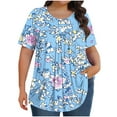 thumbnail image 2 of IchuanyiWomens Plus Size Summer Tops Flowy Pleated T Shirts Crew Neck Short Sleeve Blouses Casual Loose Tunics Tee, 2 of 5