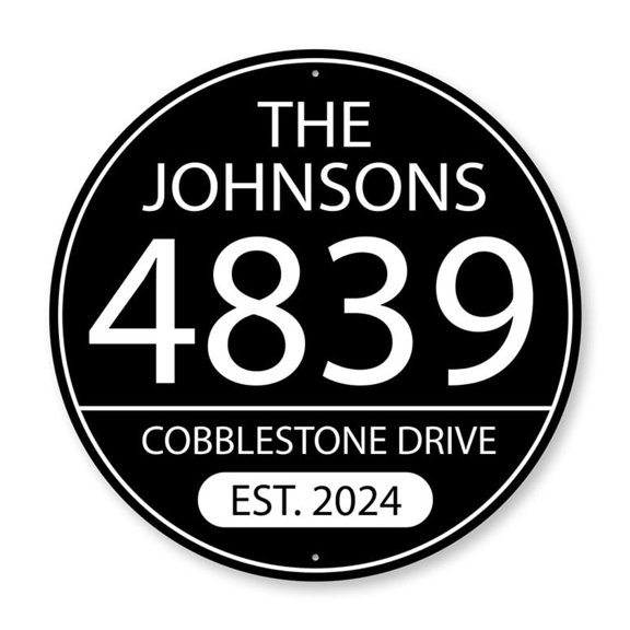 Family Porch Mail Box Address Personalized Aluminum Metal Decor Sign - 12" Round
