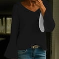 thumbnail image 2 of Yigetop Ruffle Blouse, Fall T Shirts Women Loose Fit Long Sleeve Boat Neck Tops Casual Blouses Print Sleeve Tops Bell Sleeve Top Black M, 2 of 6