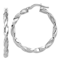 925 Sterling Silver Rhodium Plated Polished and Textured Twisted Hoop Earrings 34.5x32mm Wide 3.25mm Thick Hoop Earring