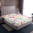 thumbnail image 3 of Kawaii Pink Flamingo Fitted Sheet Full Size,Cute Flamingo Flower Bedding Set,Watercolor Floral Bottom Sheets Animal Print Bed Set 3Pcs （No Top Sheet）, 3 of 6