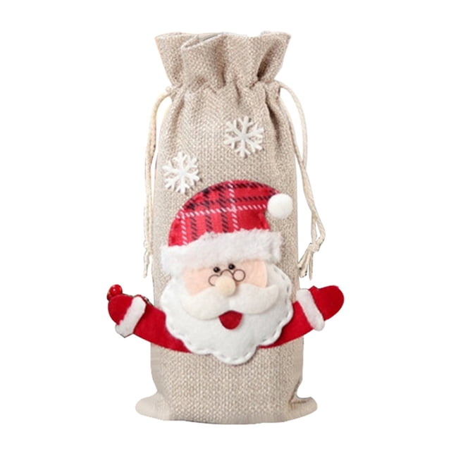Harpily Wine Bottle Bags Set Of 4 Christmas Wine Bottle Cover Bags Burlap Wine Bottle Bags With Drawstring Christmas Wine Giftss Bags Reusable Burlap Wine Bags Christmas Wine Bottle Decoration