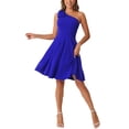 thumbnail image 1 of Vestido de fiesta A-Line con tirante asimétrico y lazo para mujer INSPIRE CHIC, con bolsillos, color azul real, talla XL, 1 of 6