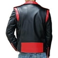 thumbnail image 2 of HIDE CRAFTS Men's Black Biker Sheepskin Leather Jacket with Red Lapel Collar Moto Asymmetric Zip, and Belt (US, Alpha, X-Large, Regular, Regular, Black and Red), 2 of 3