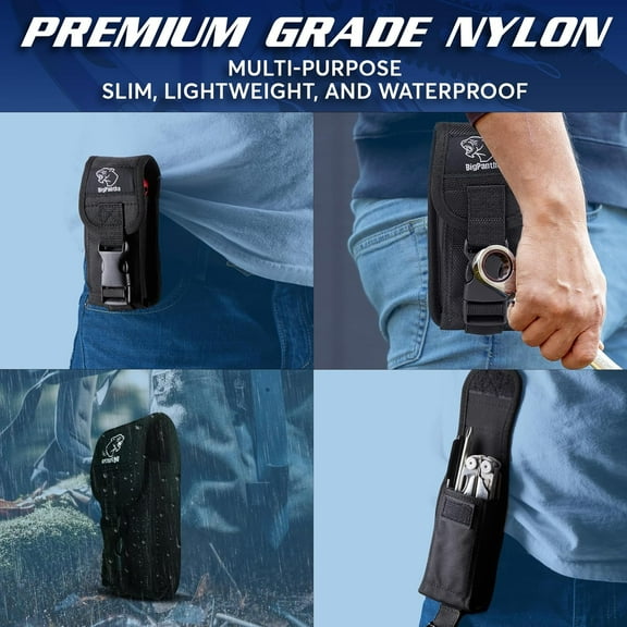 DASAW-Multitool Sheath w/Flexible Plastic Clip - 5 1/2” Small Multi Tool Pouch for Swiss Army Knife, Flashlight & Small EDC Tools - Waterproof Tool Pouch with Belt Clip w/ 3 Carabiner Hooks