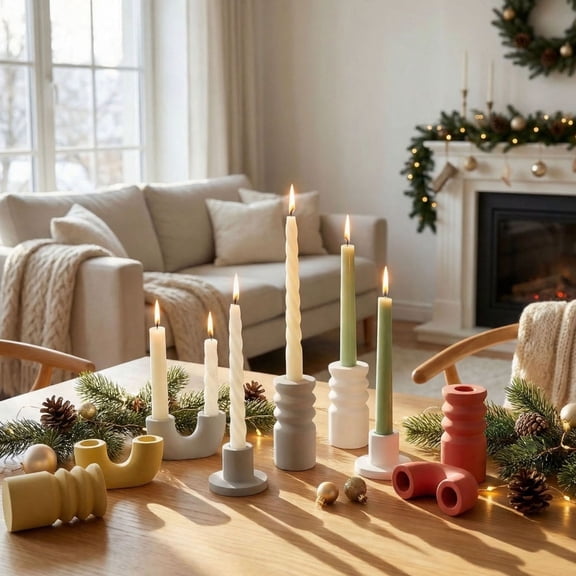 KGJQ Cement Candle Holder, Modern Decorative Candlestick Stand, Nordic Taper Candle Holder for Wedding Party Table Centerpiece, Dinner Desktop, Mantle Decor