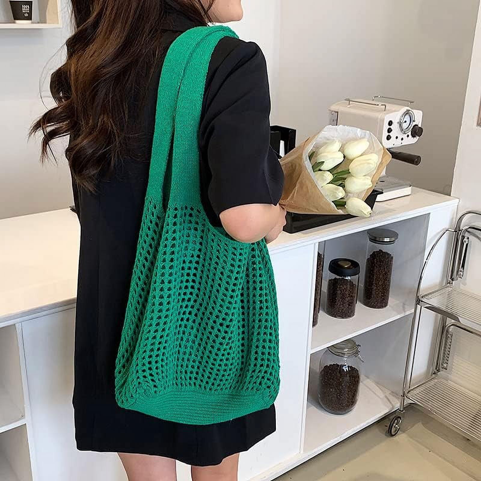LinYooLi Crochet Tote Bag, Cute Boho Knit Tote Bag Aesthetic Y2K Large Crochet Beach Bag Shoulder Bag Handbag