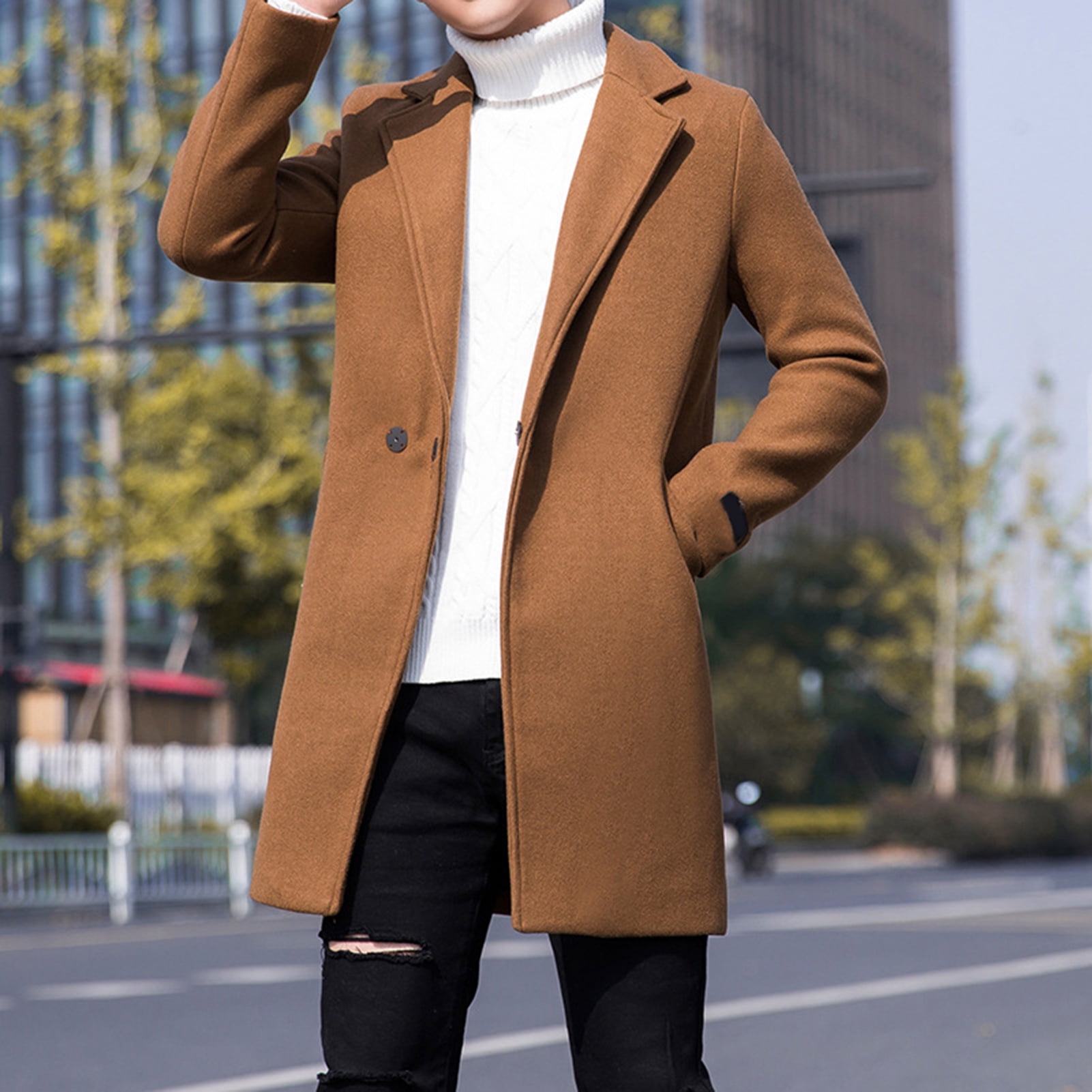 Men Trench Coat Single Button Korean 