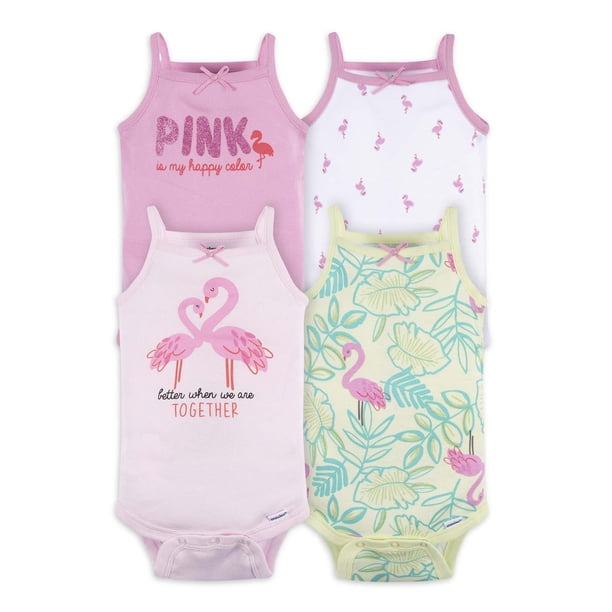 Gerber Baby Girl Tank Onesies Bodysuits, 4Pack, Sizes Newborn 24