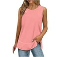 thumbnail image 3 of Otntypg Womens Summer Flowy Tank Tops Sleeveless Round Neck Solid Color Casual Side Hem Blouse Loose Fit Basic Tunic Tees Shirt Orange M, 3 of 7