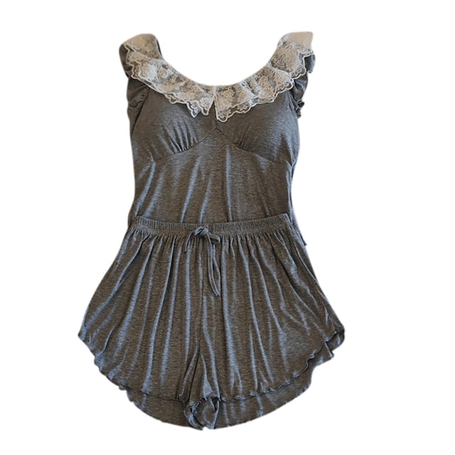 Bocqde Ensemble de Pyjama Modal 2 Pcs pour Femmes Mode Débardeur Sans Manches Col Rond et Shorts à Cordon Doux Confortable Vêtements de Nuit pour la Maison
