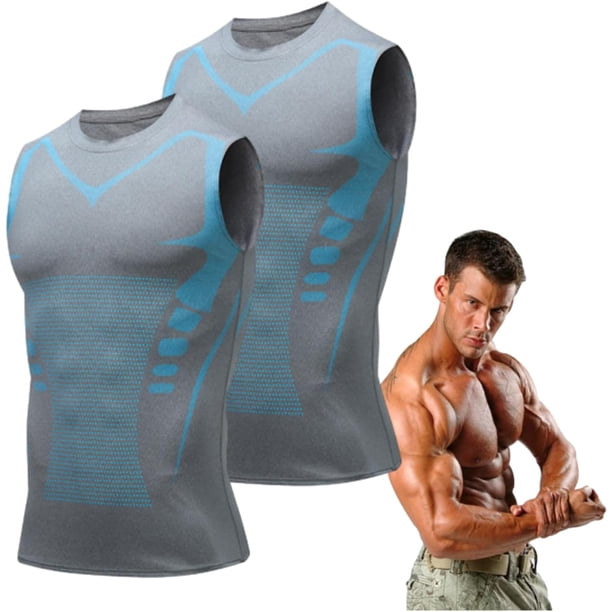 Maynox Camiseta de compresión, camiseta sin mangas con forma iónica, camiseta de compresión de manga corta para hombre