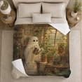 thumbnail image 5 of Whimsical Ghost Greenhouse Scene Lush Plants Cottagecore, Festive Halloween Scene, Warm Flannel Blanket for Sunroom and Reading Nook, Art Lovers Halloween Gift, Rustic Home Decor, 5 of 9