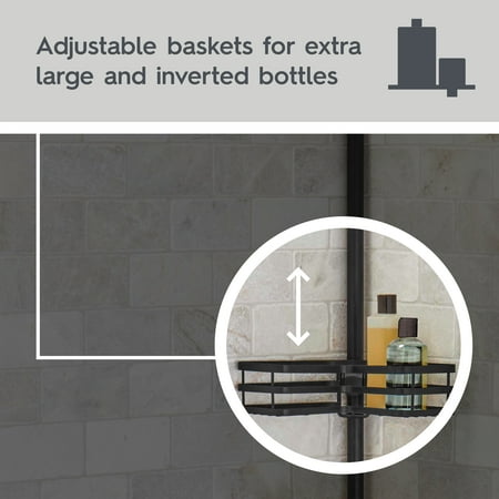 Better Homes & Gardens Tension Pole Shower Caddy, Resists Rust, 3 Tier Caddy, 5 - 9 ft, Matte Black